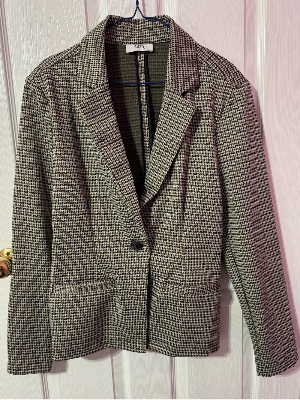 Suzy Houndstooth Blazer in Brown and Green